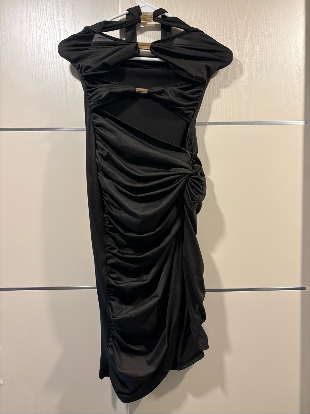 SHEIN Black Asymmetrical Rushed Cutout Evening Dress with Open Leg
